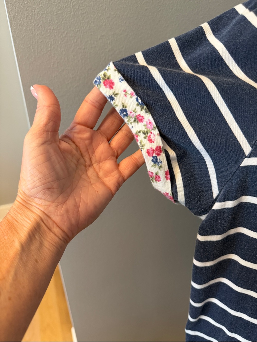 Anthropologie Navy & White Striped Tee with Floral Trim - Picture 3 of 6